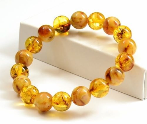 Amber Bracelet Made of Light Marble and Lemon Baltic Amber 