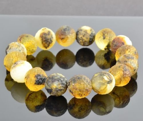 Meteorite Men's Amber Bracelet Made of Carved Cloudy Mate Amber