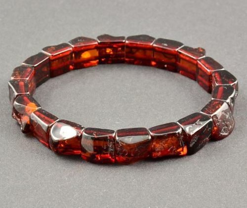 Amber Bracelet Made of Precious Light Cherry Baltic Amber