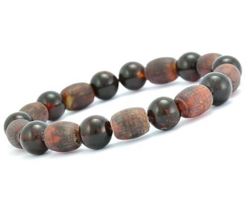 Men's Beaded Bracelet Made of Round and Tube Amber Beads