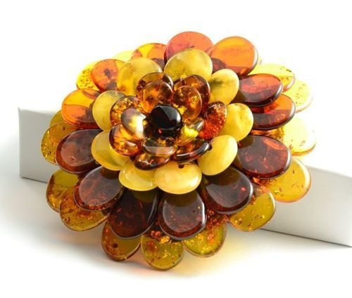 Large Multicolor Baltic Amber Flower Brooch-Pendant