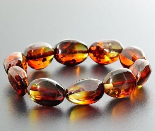 Amber Bracelet Made of Colorful Amber Beads