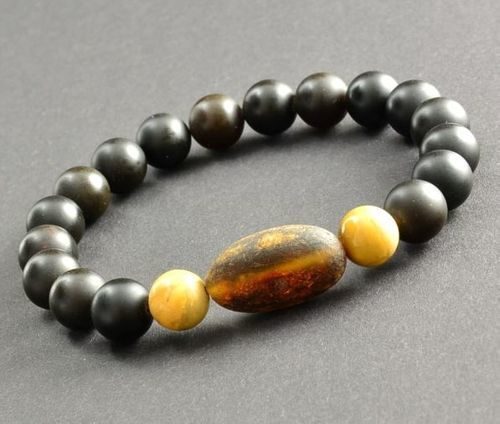 Beaded Bracelet for Guys Made of Precious Baltic Amber 