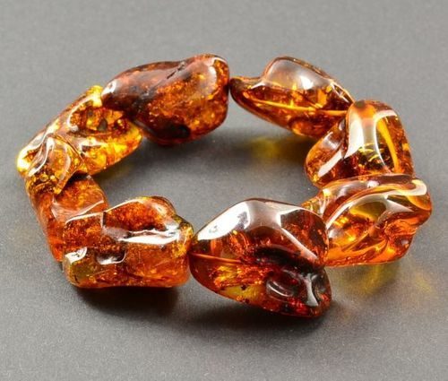 Amber Bracelet Made of Large Free Shape Baltic Amber Beads