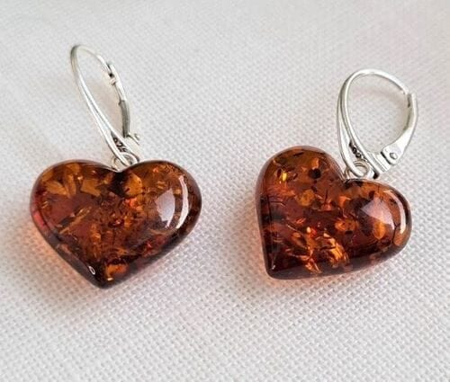 Amber Earrings Handmade of Dark Cognac Baltic Amber