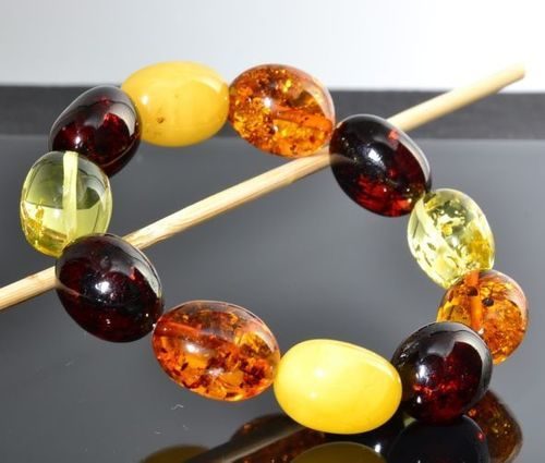 Amber Bracelet Made of Lage Oval Multicolor Amber 