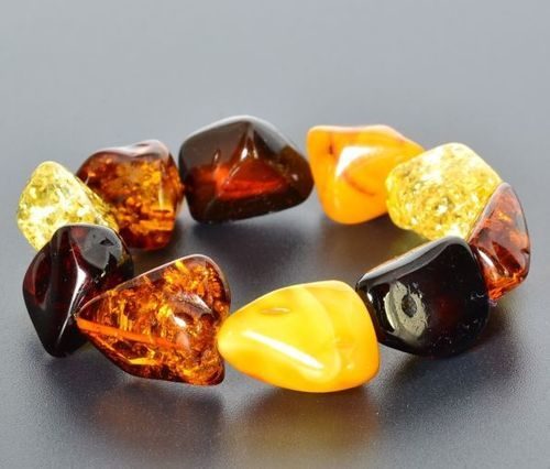 Amber Bracelet Made of Natural Shape Multicolor Amber Rocks