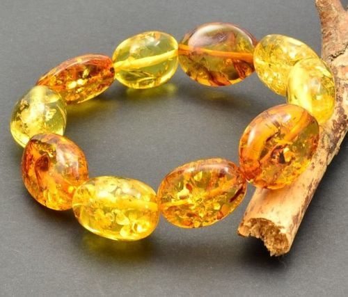 Amber Bracelet Made of Golden and Cognac Larger Amber Beads
