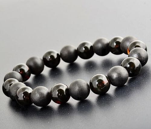 Men's Amber Bracelet Made of Black Matte and Polished Amber  