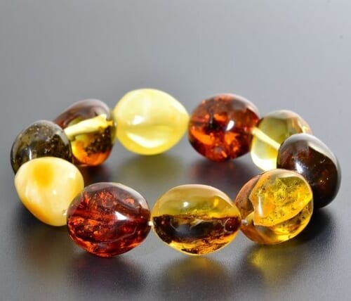 Large Amber Bracelet Made of Oval Shape Multicolor Amber