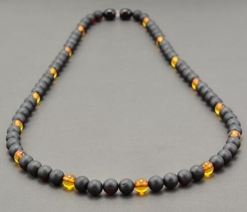 Men's Amber Necklace Made of Black and Honey Amber