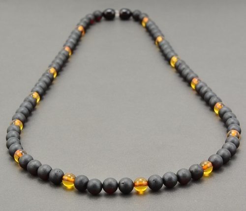 Men's Beaded Necklace Made of Matte and Polished Amber