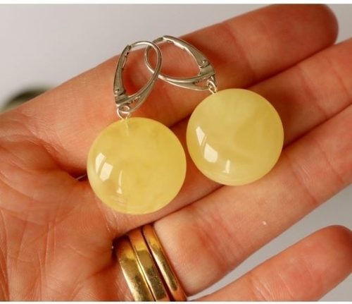 Amber Earrings Made of Button Shape Butterscotch Baltic Amber