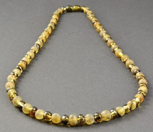 Green Amber Necklace Made of Raw and Polished Amber