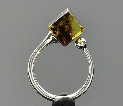 Adjustable Baltic Amber Silver Ring With Bits of Flora
