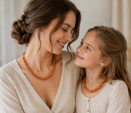 2 Matching Amber Necklaces for Mom and Child Raw Light Cognac Amber