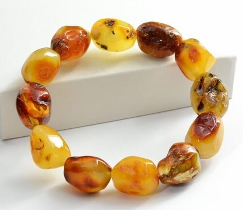 Amber Bracelet Made of Natural Shape Multicolor Amber Rocks