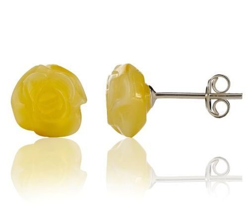 Small Carved Rose Amber Stud Earrings Made of Butterscotch Amber