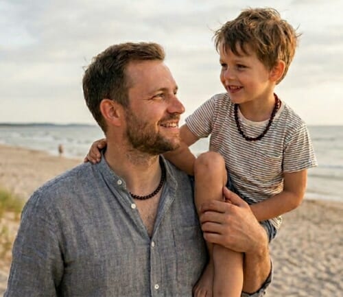 Dad and Son Matching Amber Necklaces Made of Dark Cherry Color Amber