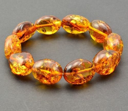 Amber Bracelet Made of Large Oval Amber Beads