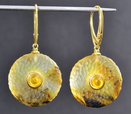 Meteorite Amber Earrings Carved Cloudy Baltic Amber