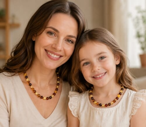 TWO Matching Multicolor Amber Necklaces for Mom and Child