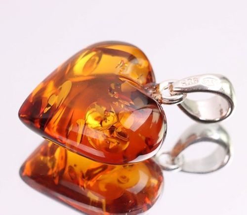 Amber Heart Pendant Made of Cognac Baltic Amber