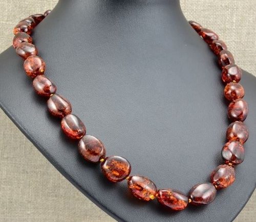 Cherry Amber Necklace Made of Cherry Color Baltic Amber 