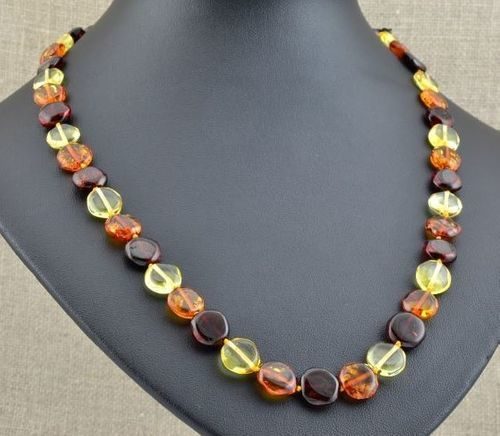 Amber Necklace Made of Tablet Shaped Baltic Amber Beads