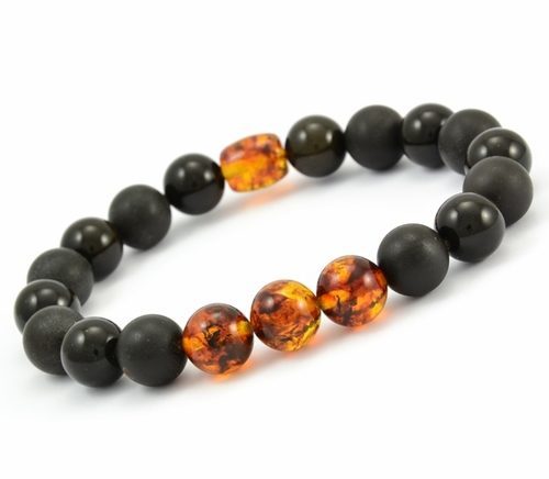 Men's Amber Bracelet Made of Black and Cognac Baltic Amber