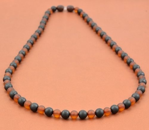 Men's Amber Necklace Made of Matte Cognac and Black Amber