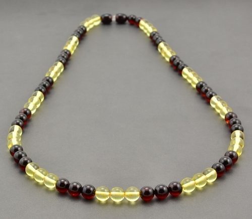 Men's Amber Necklace Made of Lemon and Dark Cherry Amber
