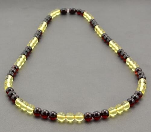 Men's Beaded Necklace Made of Lemon and Cherry Baltic Amber 