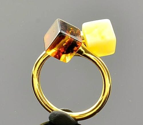 Adjustable Amber Ring in Gold Plated Sterling Silver