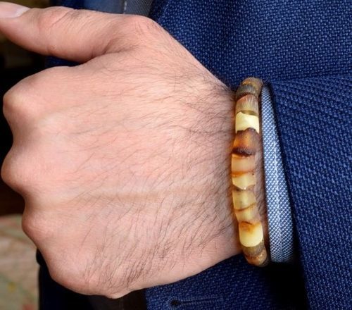 Men's Amber Bracelet Made of Raw Light Colors Raw Amber