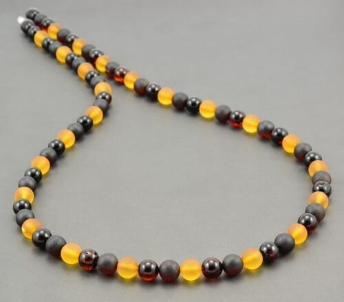 Men's Amber Necklace Made of Polished and Matte Amber