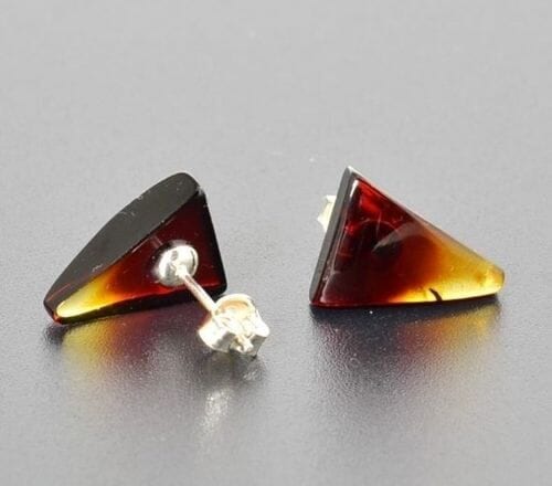 Triangle Amber Stud Earrings Made of Colorful Amber