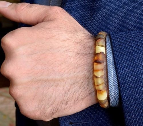 Men's Amber Bracelet Made of Raw Light Colors Baltic Amber