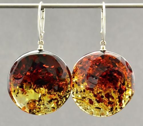 Amber Earrings Made of Flat Round Baltic Amber 