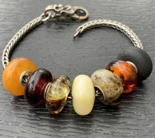 7 Pcs Pandora Style Amber Charm Beads 