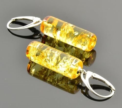 Amber Earrings Made of Barrel Shape Golden Baltic Amber