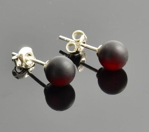 Amber Stud Earrings Made of Matte Cherry Baltic Amber. 