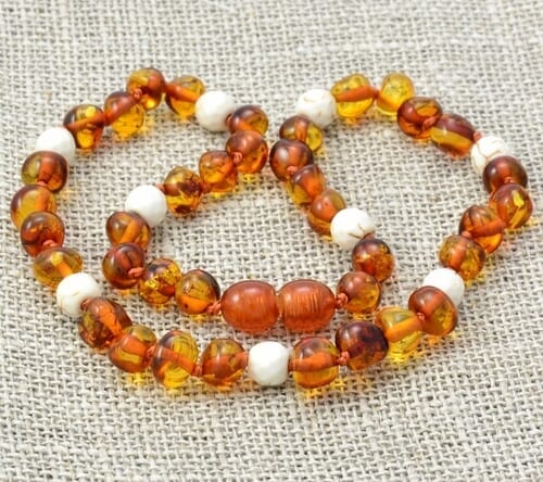 Children's Amber Necklace Made of Amber and White Turquoise