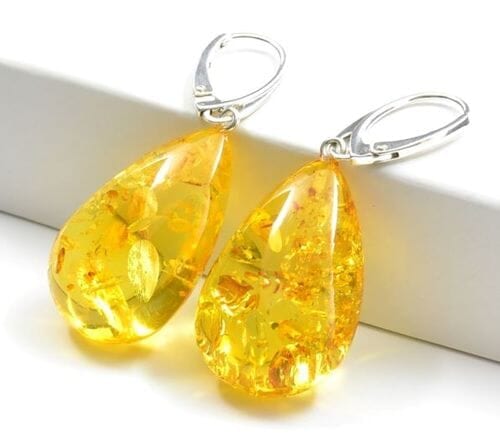Large Amber Earrings Made of Golden Color Baltic Amber