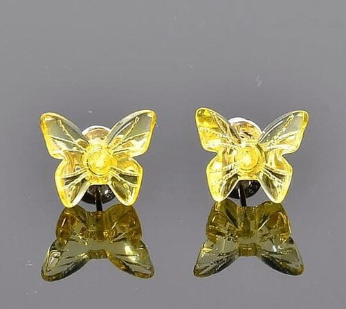 Golden Butterfly Amber Stud Earrings Made of Golden Color Amber 