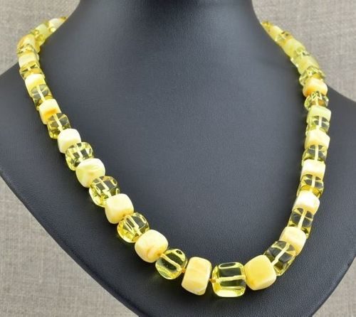 Amber Necklace Made of Cube Cut Lemon and Butterscotch Amber