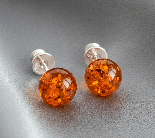 Light Cognac Amber Stud Earrings Made of Color Amber