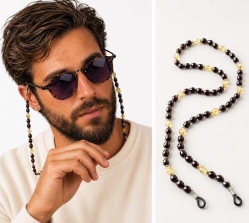 Amber Cord For Glasses Made of Cherry, Lemon Color Amber