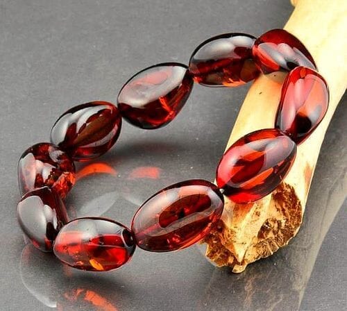 Large Amber Bracelet Made of Cherry Color Amber