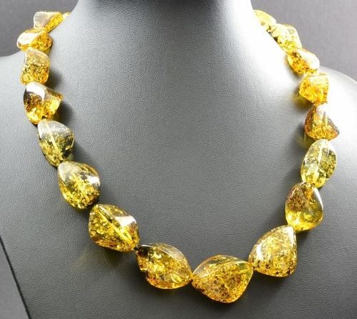 Green Faceted Amber Necklace Made of Baltic Amber